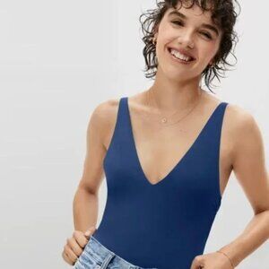 Everlane The V-Neck One-Piece Blue Medium New